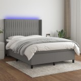 vidaXL Pat cu arcuri, saltea și LED, gri &icirc;nchis, 140x200 cm, textil
