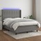 vidaXL Pat cu arcuri, saltea și LED, gri &icirc;nchis, 140x190 cm, textil 3138470