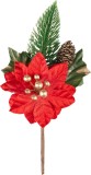 Vetvička MagicHome Vianoce, s kvetom poinsettia, červen&aacute;, 18 cm