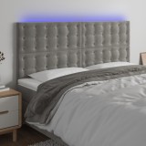 Cumpara ieftin Tăblie de pat cu LED, gri deschis, 180x5x118/128 cm, catifea