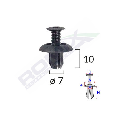 Clips Fixare Honda/Mitsubishi 7X10mm - Negru Set 10 Buc 135574 B25700-RMX foto