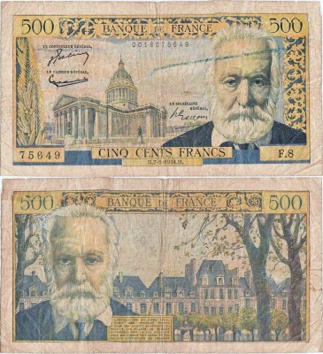 1954 (7 I), 500 francs (P-133a.1) - Franța! foto