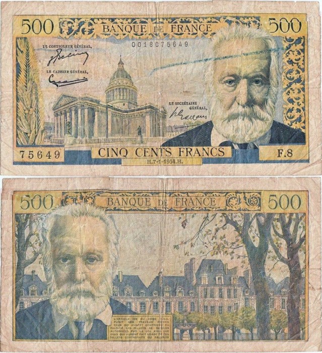 1954 (7 I), 500 francs (P-133a.1) - Franța!