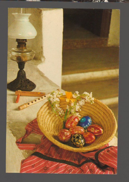 CPIB 20055 CARTE POSTALA - FELICITARE - COS CU OUA INCONDEIATE, LAMPA, FLUIER