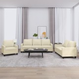 VidaXL Set de canapele cu perne, 3 piese, crem, piele ecologică