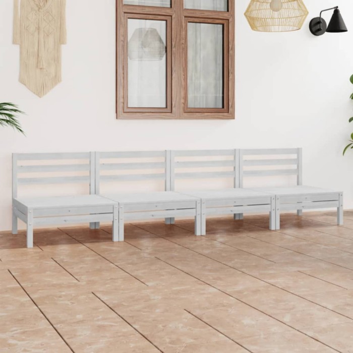 vidaXL Set mobilier de grădină, 4 piese, alb, lemn masiv de pin 3082483
