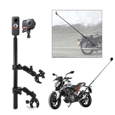 Set prindere motocicleta: selfie stick + 2x clema dubla camere Insta360 X2 X3 X4 foto