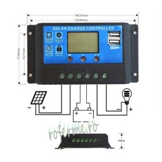 Regulator solar incarcare 12 24 VDC, 10A, dual