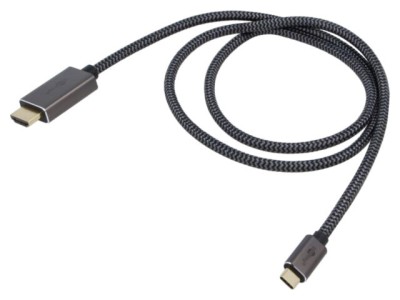 Cablu Goobay HDMI - USB C textil 1m negru argintiu 4K HDR UHD foto