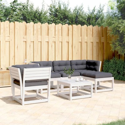 vidaXL Set mobilier grădină cu perne 5 piese alb lemn masiv de pin 3216921 foto