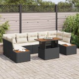 vidaXL Set de masă pentru grădină cu pernă 8 pcs Crem Negru Lemn