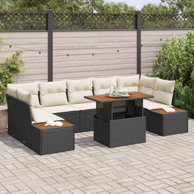 vidaXL Set de masă pentru grădină 8 pcs Negru și Bej 100 x 55 x 73 cm 3350044 foto