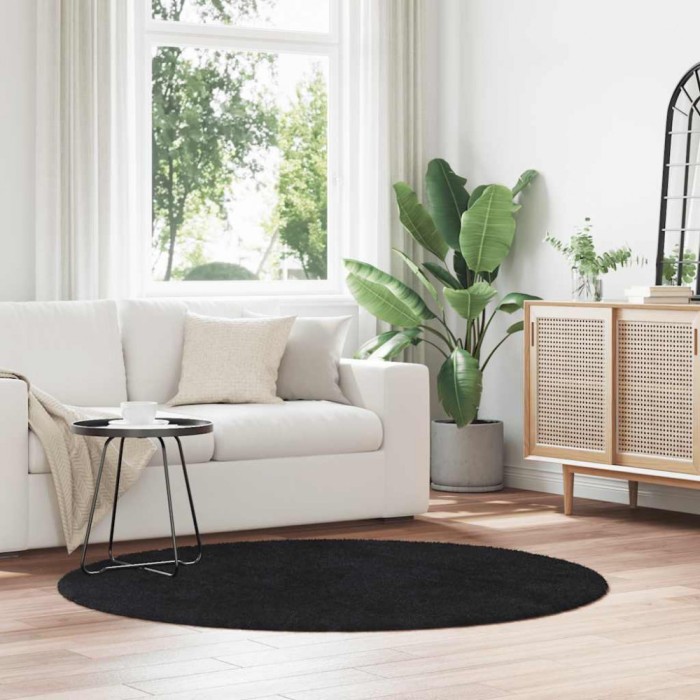 vidaXL Covor shaggy cu pom &icirc;nalt, NAVARRA, negru, 160x160cm, poliester