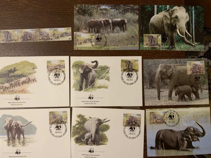 sri lanka - elefant - serie 4 timbre MNH, 4 FDC, 4 maxime, fauna wwf