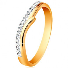 Inel din aur de 14K cu brațe bicolore separate, zirconii transparente - Marime inel: 51