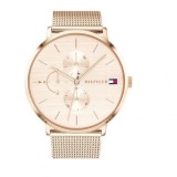 Ceas cronograf Tommy Hilfiger Jenna cu brățară metalică aurie roz