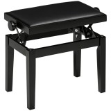 HOMCOM Banc de pian, scaun de pian, reglabil &icirc;n &icirc;nălțime, elegant și lucios, piele ecologică + lemn cauciuc, negru, 63 x 33 x 56 cm | Aosom Romania