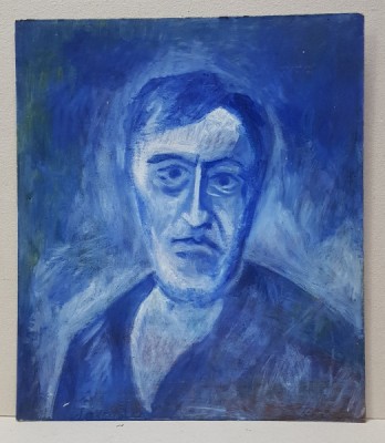 ARHITECT RADU MARIUS OCTAV - AUTOPORTRET IN ALB SI ALBASTRU , NESEMNAT foto