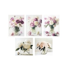 Set 5 tablouri olegrafie pe panza Flowers 3 x 15 x 20 cm, 2 x 25 x 25 cm