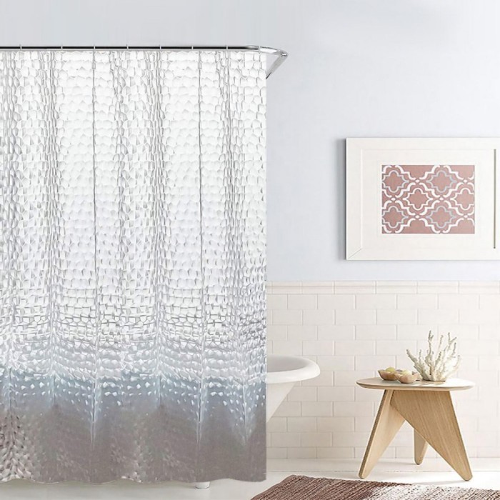 Perdea Duș, Clear 3D, Pietre Transparent, Dimensiuni 180x180cm, Material PEVA, Set 12 Inele