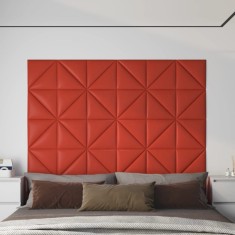 vidaXL Panouri de perete 12 buc. ro?u 30x30 cm piele ecologica 0,54 m? foto