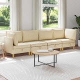 vidaXL Set de mobilier pentru living cu pernă 4 pcs Crem Țesătură 3413709
