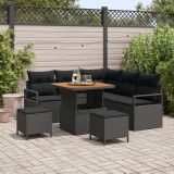 Set de Sofa de Grădină vidaXL cu 8 Piese cu Perne Negru Ratan Poli Acacia, Sofa de Grădină vidaXL cu 2 Locuri cu Perne Negru Ratan Poli, Set de Dining