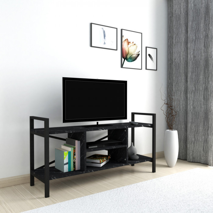 Fernsehtisch Oster&oslash;y 61x120x35cm Marmoroptik, schwarz [en.casa] HausGarden Leisure