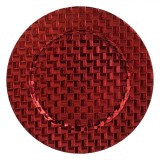 Platou Decorativ Crăciun, Rotund, Plastic, Model &Icirc;mpletit, Culoare Roșu, Diametru 33cm, Oem