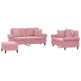 Cumpara ieftin Set canapea cu perne, 3 piese, roz, catifea