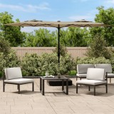Umbrelă de grădină cu două capete cu LED-uri, taupe, 316x145 cm