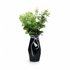 Aranjament floral decorativ, vaza din ceramica 19 cm si floare artificiala, negru foto