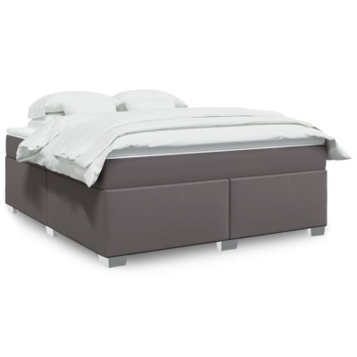 vidaXL Pat box spring cu saltea, gri, 180x200 cm, piele ecologică 3285223 foto
