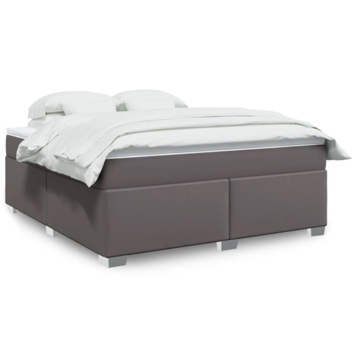 vidaXL Pat box spring cu saltea, gri, 180x200 cm, piele ecologică 3285223