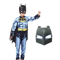 Set costum Batman cu muschi si masca LED, L, 7-9 ani, 120-130 cm