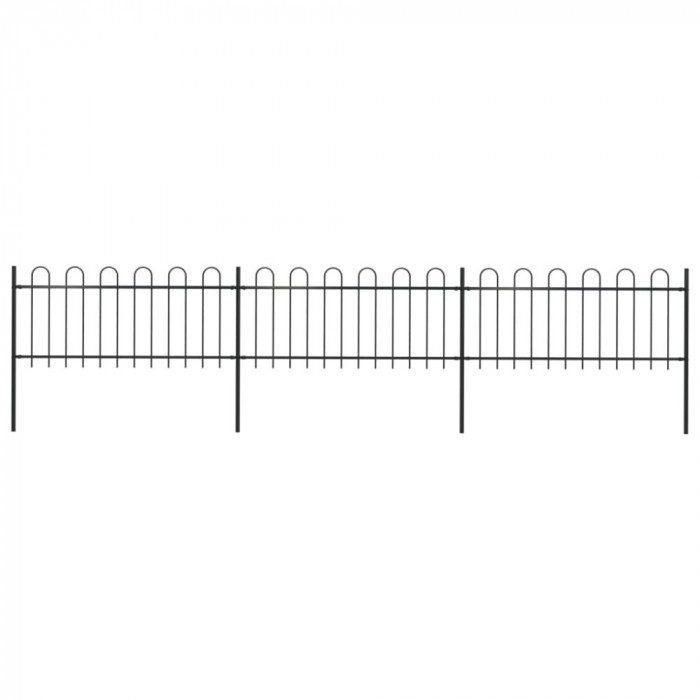 vidaXL Gard de grădină cu v&acirc;rf curbat, negru, 5,1 x 0,8 m, oțel