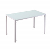 HOMCOM Masă Dreptunghiulară pentru 4 Persoane din Metal și Sticlă Securizată, 120x60x75 cm, Alb | Aosom Romania