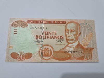 bancnota bolivia 20 b 1986/2015-2016 serie j foto