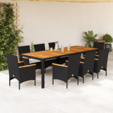 Set mobilier gradina perne 9 piese negru poliratan/lemn acacia GartenMobel Dekor, vidaXL