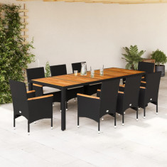 Set mobilier gradina perne 9 piese negru poliratan lemn acacia foto