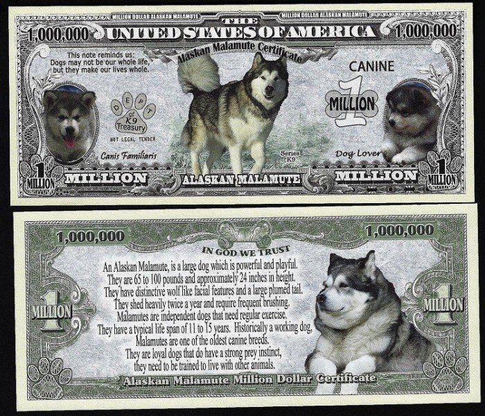 !!! SUA = FANTASY NOTE = MALAMUT DE ALASKA - 2018 - UNC / SERIA DOG LOVER
