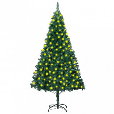 Brad de Crăciun artificial cu LED-uri&ramuri groase, verde, 210 cm