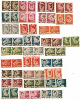 Romania (711) - Uzuale, Mihai I, hartie gri, 1945-19477, serie dubla, neobliterata foto