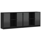 Biblioteca cu usi, negru, 204x37x75 cm, lemn compozit