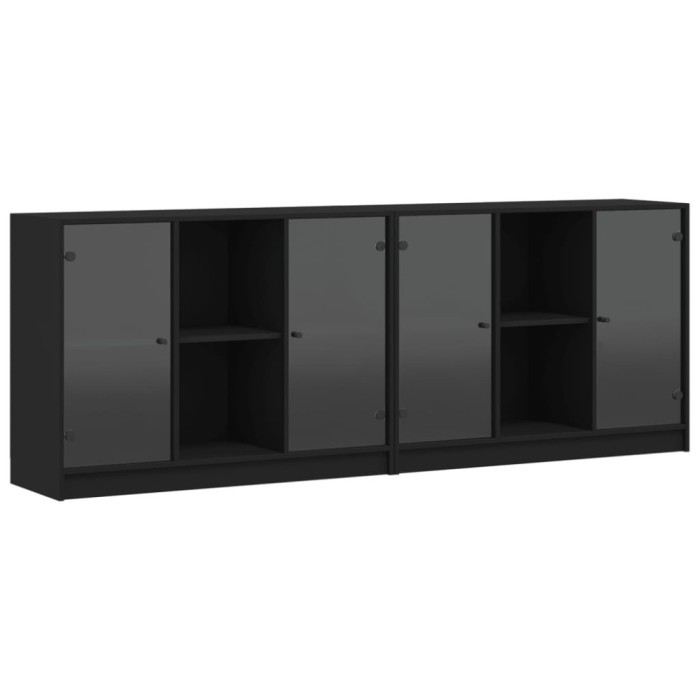 Biblioteca cu usi, negru, 204x37x75 cm, lemn compozit