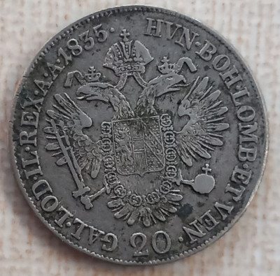 (A814) MONEDA DIN ARGINT AUSTRIA - 20 KREUZER 1835, LIT. E (ALBA IULIA) MAI RARA foto