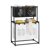 Cos de Rufe, cu 2 Etaje, 4 Cosuri, Cadru de Otel Inoxidabil, 97x44x57 cm, Negru