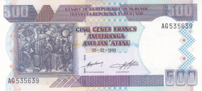 Bancnota Burundi 500 Franci 1999 - P38b UNC foto