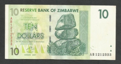 ZIMBABWE 10 DOLARI DOLLARS 2007 [2] P-67 , XF foto