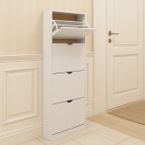 Cumpara ieftin Dulap pentru depozitare pantofi KL Carey, 4 compartimente, usi rabatabile, 8 rafturi, Pal Melaminat, alb